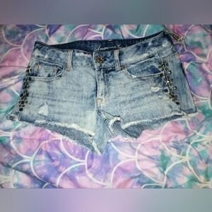 Size 2 American Eagle Denim Studded Acid Wash Jean Shorts